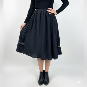 NWT Rochas Black Silk Pleat with Sheer Lace Skirt